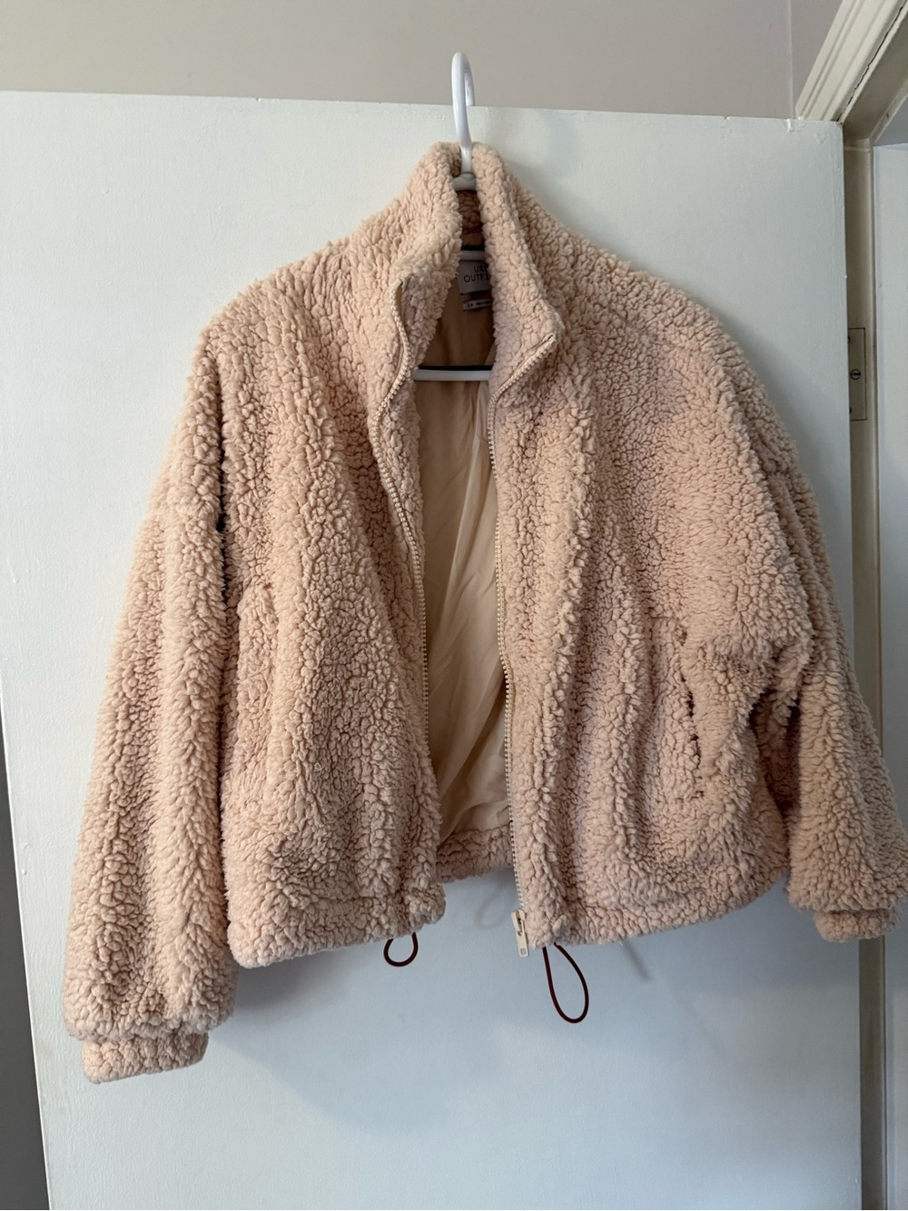 Urban Outfitters Teddy Bear/Sherpa Zip-Up Jacket in Beige